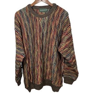 Vtg 90s Tundra Mens Multi Color 3D Knit Sweater Sz M Retro Grunge Hip Hop Cosby‎
